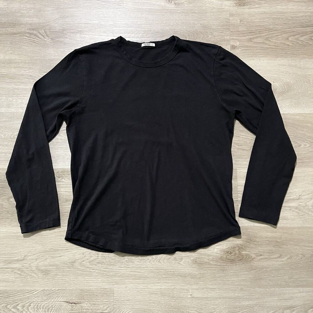 BUCK MASON Black Curved Hem Long Sleeve Shirt Mens Size Large
